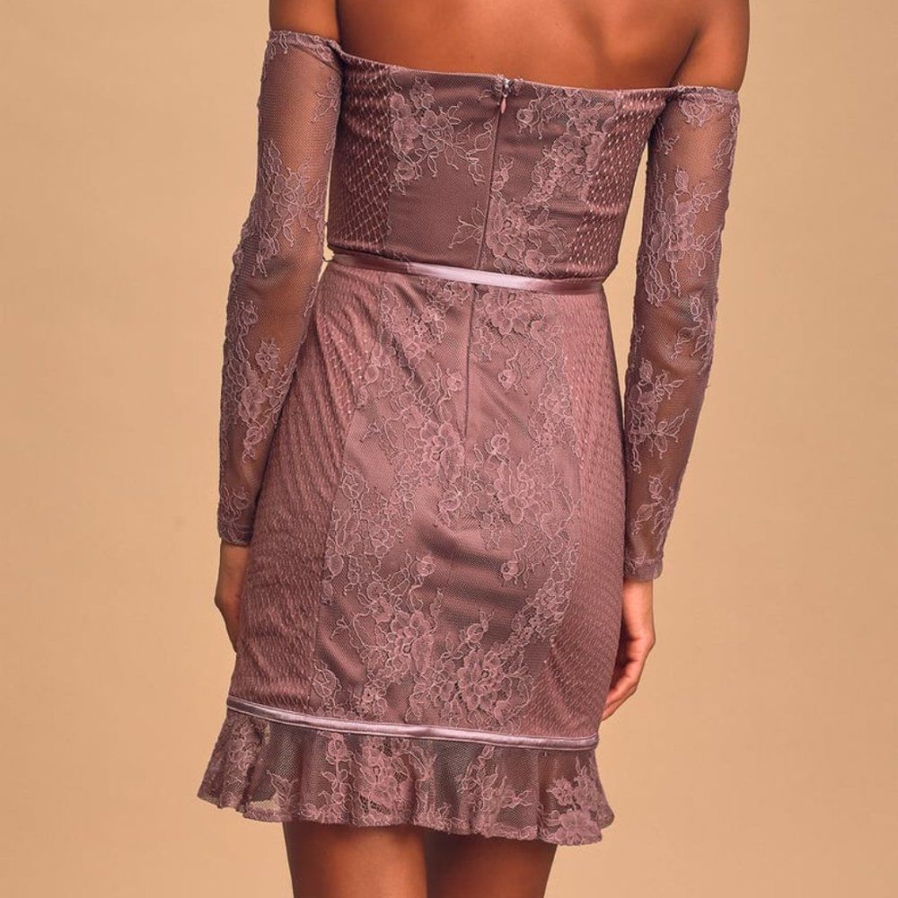 Ties to My Heart Dusty Purple Lace Off-The-Shoulder Mini Dress - Picture 10 of 11